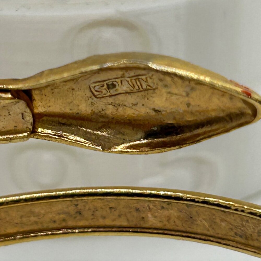 Vintage Snake Bracelet Egyptian Style Gold Tone Armlet With Chased Metal, Enamel - Picture 13 of 13